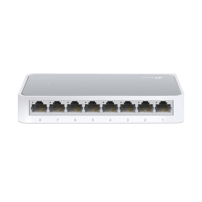 TP-Link switch no administrado Fast Ethernet blanco Imagen del switch no administrado TP-Link TL-SF1008D con 8 puertos Fast Ethernet 10/100 y acabado blanco, SKU: TL-SF1008D.