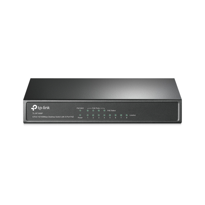 TP-Link switch no administrado Fast Ethernet con PoE TP-Link TL-SF1008P switch no administrado de 8 puertos Fast Ethernet (10/100) con soporte para Energía sobre Ethernet (PoE). SKU: TL-SF1008P