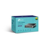 Imagen del TP-Link TL-SG1005LP, un switch no administrado con puertos Gigabit Ethernet y compatibilidad con Energía sobre Ethernet (PoE). SKU TL-SG1005LP.