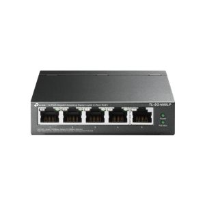 Imagen del TP-Link TL-SG1005LP, un switch no administrado con puertos Gigabit Ethernet y compatibilidad con Energía sobre Ethernet (PoE). SKU TL-SG1005LP.