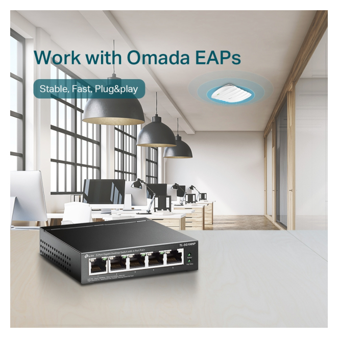 TP-Link TL-SG1005P switch No administrado Gigabit Ethernet (10/100/1000) Energía sobre Ethernet (PoE) Negro 3 TP-Link TL-SG1005P Cámara PoE