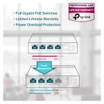 Switch no administrado TP-Link TL-SG1005P Gigabit Ethernet 10/100/1000 con PoE en color negro. SKU: TL-SG1005P.