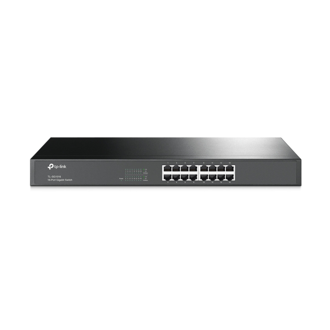 TP-Link Switch No Administrado Gigabit Ethernet 16 Puertos TP-Link TL-SG1016 switch no administrado con 16 puertos Gigabit Ethernet 10/100/1000 montable en rack 1U color negro. SKU TL-SG1016