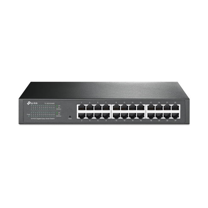 TP-Link switch gestionado L2 Gigabit Ethernet de 24 puertos Imagen del switch gestionado L2 Gigabit Ethernet TP-Link TL-SG1024DE negro con 24 puertos y velocidades de 10/100/1000 Mbps