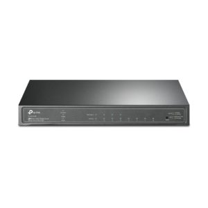 Imagen del switch gestionado TP-Link JetStream TL-SG2008P con capacidad L2/L2+, compatible con Gigabit Ethernet y PoE, color negro