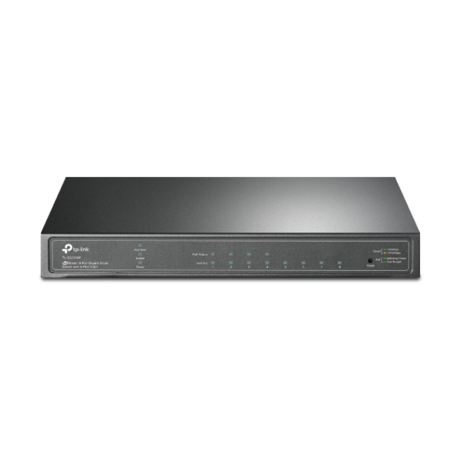 TP-Link JetStream Switch Gestionado L2/L2+ con PoE Imagen del switch gestionado TP-Link JetStream TL-SG2008P con capacidad L2/L2+, compatible con Gigabit Ethernet y PoE, color negro