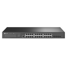 Imagen del switch gestionado TP-Link JetStream TL-SG3428X-M2, L2+ compatible, velocidad Ethernet 2.5G, tamaño 1U en color negro. SKU: TL-SG3428X-M2