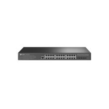 Vista frontal del switch gestionado TP-Link JetStream TL-SG3428X-UPS con puertos Gigabit Ethernet L2+/L3, SKU TL-SG3428X-UPS