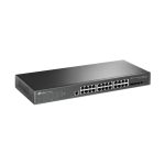 Imagen del TP-Link JetStream TL-SG3428X, un switch gestionado L2+/L3 de Gigabit Ethernet (10/100/1000) con formato 1U en color negro
