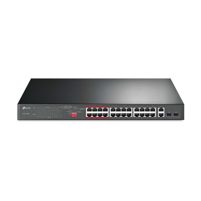 TP-Link switch No administrado Gigabit Ethernet con PoE Imagen del TP-Link TL-SL1226P, un switch No administrado Gigabit Ethernet (10/100/1000) con Energía sobre Ethernet (PoE) en color gris, SKU TL-SL1226P
