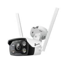 Imagen de la cámara de seguridad IP TP-Link VIGI C340-W, diseñada para exteriores, con resolución 2560 x 1440 píxeles, ideal para montaje en techo o pared. SKU: VIGI C340-W(4mm)