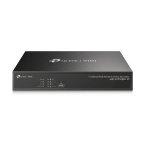 TP-Link VIGI NVR1004H-4P, grabador de vídeo en red con 4 puertos PoE de color negro, SKU VIGI NVR1004H-4P