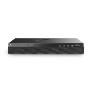 Imagen del TP-Link VIGI NVR2016H-16MP, un grabador de vídeo en red de color negro, con capacidad para 16 megapíxeles y SKU VIGI NVR2016H-16MP