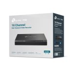 Imagen del TP-Link VIGI NVR2016H-16MP, un grabador de vídeo en red de color negro, con capacidad para 16 megapíxeles y SKU VIGI NVR2016H-16MP