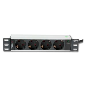 Techly I-CASE M10-4D unidad de distribución de energía (PDU) con 4 salidas AC, 1U de altura en negro y plata. SKU: I-CASE M10-4D