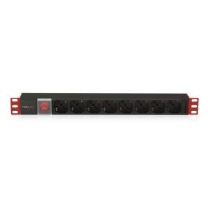 Unidad de distribución de energía Techly I-CASE STRIP-18C20 con 8 salidas AC en 1U, color negro y rojo, SKU I-CASE STRIP-18C20