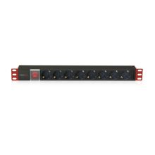 Unidad de distribución de energía Techly I-CASE STRIP-81UD con 8 salidas AC en diseño 1U, negro y rojo