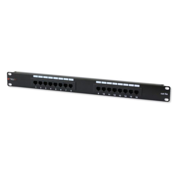 Techly Patch Panel con 16 puertos RJ45 Cat.5E, modelo I-PP 16-RU-C5ET. Ideal para redes de alta eficiencia.