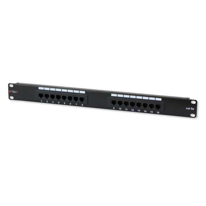 Techly Patch Panel 16 Puertos RJ45 Cat.5E Techly Patch Panel con 16 puertos RJ45 Cat.5E, modelo I-PP 16-RU-C5ET. Ideal para redes de alta eficiencia.