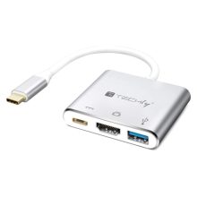 Techly IADAP USB31-HDMIPTY, base para portátil alámbrico con replicador de puertos, USB 3.2 Gen 1 Type-C en color plata