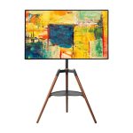 Soporte para TV de Techly modelo ICA-TR58 en color negro y madera, compatible con televisores de hasta 65 pulgadas, SKU ICA-TR58