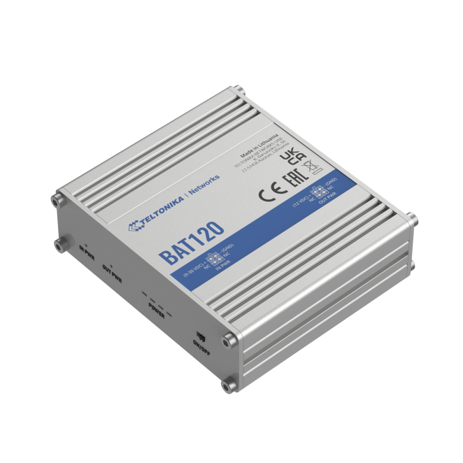 Teltonika UPS BAT120 con línea interactiva de 22W Sistema de alimentación ininterrumpida de Teltonika, modelo BAT120. UPS con tecnología de línea interactiva y potencia de 22W, SKU BAT120000000.