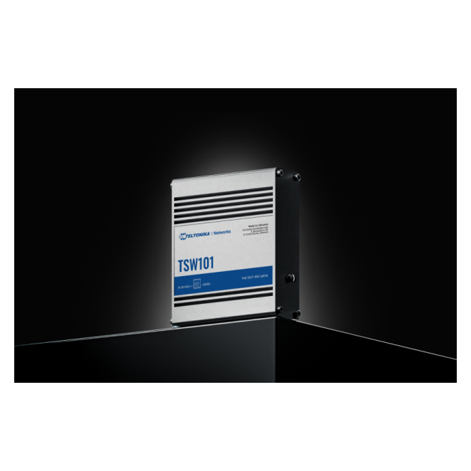 Teltonika TSW101 Switch Gigabit Ethernet Durable y PoE Teltonika TSW101 Switch Gigabit Ethernet (10/100/1000) con soporte para PoE y carcasa metálica robusta, SKU TSW101000000