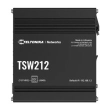 Switch gestionado Teltonika modelo TSW212 con capacidad L2, Gigabit Ethernet (10/100/1000), en color negro. SKU: TSW212000000.