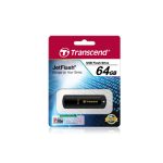 Imagen de la unidad flash USB modelo JetFlash 350 de Transcend en color negro, con 64GB de capacidad y compatibilidad USB tipo A 2.0. SKU: TS64GJF350