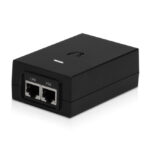 Adaptador e inyector de PoE Gigabit Ethernet de Ubiquiti, modelo POE-48-24W-G, con 48 V para dispositivos de red.