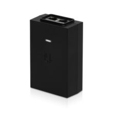 Adaptador e inyector de PoE Gigabit Ethernet de Ubiquiti, modelo POE-48-24W-G, con 48 V para dispositivos de red.