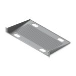 Vista frontal del Ubiquiti cajón metálico para rack, modelo UACC-Rack-Shelf-CLV, diseñado para almacenamiento eficiente en racks de servidores.