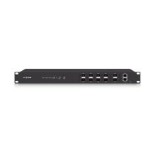 Vista frontal del Ubiquiti U Fiber OLT gestionado en color negro con una capacidad de 1U, SKU UF-OLT, ideal para redes de telecomunicaciones.