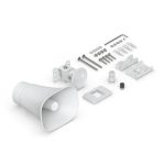 Altavoz alámbrico de Ubiquiti, modelo UP-AI-Horn-Speaker-W, en color blanco y diseño de bocina de 1 vía.