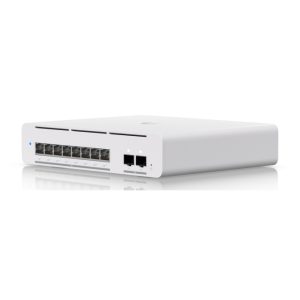 Switch gestionado Ubiquiti UniFi Pro XG 8 PoE, con capacidades L2/L3, compatible con 10G Ethernet y PoE, en color gris. SKU: USW-Pro-XG-8-PoE