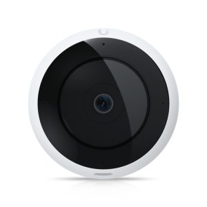 Imagen de la cámara de seguridad IP Ubiquiti AI 360, modelo UVC-AI-360-W, diseñada para interiores y exteriores con resolución de 1920x1920 píxeles, montada en techo o pared.