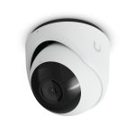 Imagen de la Ubiquiti G6 Turret, una cámara de seguridad IP para interior y exterior con resolución de 3864 x 2160 píxeles, compatible con montaje en techo o pared. SKU: UVC-G6-Turret-W