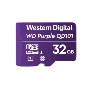 Tarjeta MicroSD Western Digital WD Purple SC QD101 de 32 GB, Clase 10, ideal para videovigilancia. SKU: WDD032G1P0C