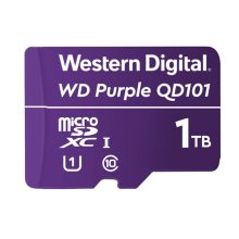 Western Digital WD Purple SC QD101 MicroSDXC UHS-I de 1 TB, ideal para videovigilancia y almacenamiento masivo. SKU: WDD100T1P0C