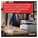 Imagen de la impresora multifuncional inalámbrica Xerox C235 con capacidad de 22 ppm, incluyendo funciones de copia, impresión, escaneado y fax. SKU: C235V_DNI.