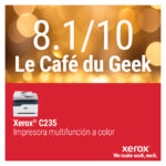 Imagen de la impresora multifuncional inalámbrica Xerox C235 con capacidad de 22 ppm, incluyendo funciones de copia, impresión, escaneado y fax. SKU: C235V_DNI.