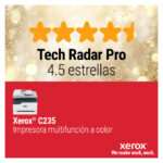 Imagen de la impresora multifuncional inalámbrica Xerox C235 con capacidad de 22 ppm, incluyendo funciones de copia, impresión, escaneado y fax. SKU: C235V_DNI.