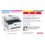 Imagen de la impresora multifuncional inalámbrica Xerox C235 con capacidad de 22 ppm, incluyendo funciones de copia, impresión, escaneado y fax. SKU: C235V_DNI.