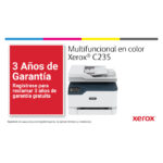 Imagen de la impresora multifuncional inalámbrica Xerox C235 con capacidad de 22 ppm, incluyendo funciones de copia, impresión, escaneado y fax. SKU: C235V_DNI.