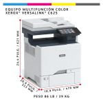 Vista del Xerox VersaLink C625, dispositivo multifunción láser que ofrece copia, impresión, escaneado y fax a doble cara, con capacidad para 650 hojas. SKU: C625V_DN