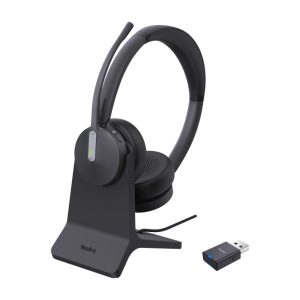 Auriculares inalámbricos Yealink WH64 Hybrid Dual con base de carga, diseño de diadema para oficina y centro de llamadas, conexión USB Tipo C y Bluetooth. SKU: 1208697