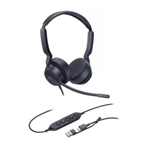 Imagen de los auriculares Yealink UH42 Dual Teams con diadema, opciones USB-C y USB-A en color negro, SKU 1308195