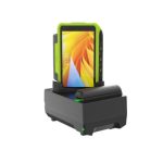 Imagen de la base de carga Zebra para ordenador de bolsillo tipo PDA modelo CRD-WT5X6-1S1BC-01, con conector rápido y diseño robusto.