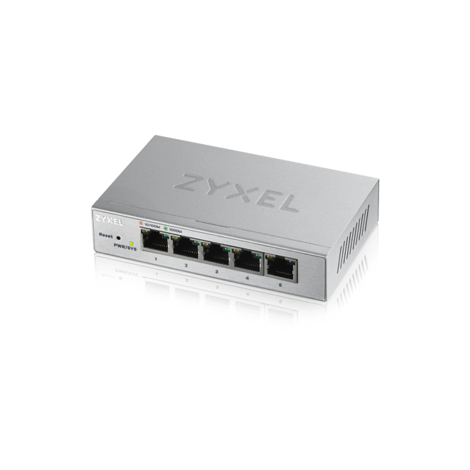 Zyxel Switch Gestionado Gigabit Ethernet Plata, 5 Puertos Zyxel GS1200-5 Gestionado Gigabit Ethernet con 5 puertos y diseño compacto en color plata. SKU: GS1200-5-EU0101F