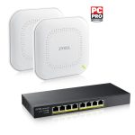 Imagen del Zyxel GS1915-8EP, un switch gestionado L2 Gigabit Ethernet con soporte para Energía sobre Ethernet en color negro. SKU: GS1915-8EP-EU0102F